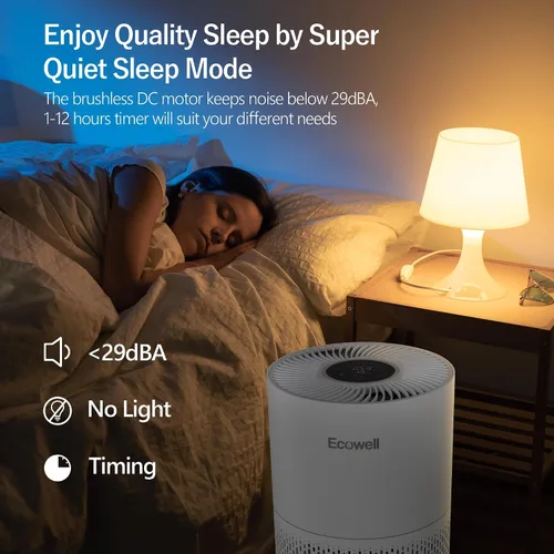 Miniatura 6 de ECOWELL - Purificadores de aire para habitación grande del hogar con sensor de calidad de aire, cubre hasta 1640 pies cuadrados, filtro HEPA, Blanco