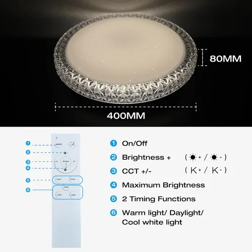 Miniatura 3 de OOWOLF Lámpara de techo LED, 40 W, 15.4 pulgadas, luz de techo regulable, brillo ajustable, lámpara de techo moderna cerca de luces de techo