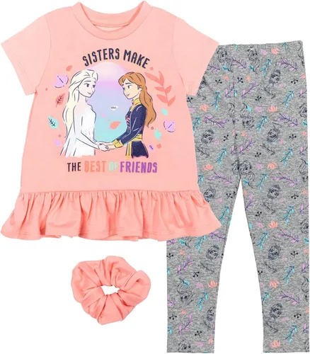 Disney Minnie Mouse Princess Frozen Little Mermaid T-Shirt Leggings and Scrunchie 3 Piece Outfit Set Infant to Big Kid