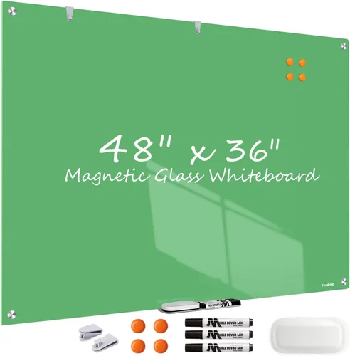 Miniatura 9 de Pizarra blanca de borrado en seco magnética negra de vidrio, TANKEE moderna pizarra blanca de vidrio templado sin marco grande para pared, oficina