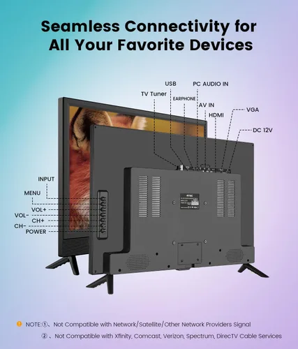 Miniatura 8 de Feihe TV de 22 pulgadas, 1080p LED de pantalla ancha HDTV con sintonizadores ATSC digitales, TV de pantalla plana con HDMI/VGA/RCA/USB para cocina