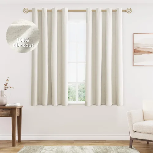 Miniatura 30 de Cream Linen Blackout Curtains 90 Length 2 Panels Set for Living Room Bedroom, 100% Black Out Thermal Insulated Linen Drapes, Room Darkening Grommet