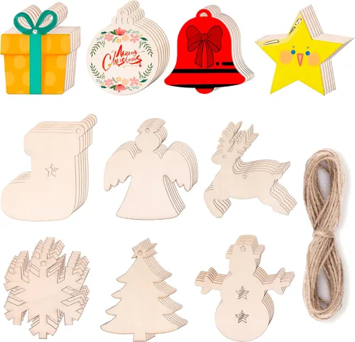 Miniatura 8 de 60 piezas de rebanadas de madera, adornos navideños de madera de 3.5 pulgadas, círculos de madera preperforados sin terminar para centros de mesa