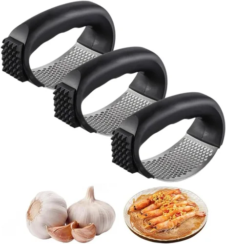 Prensa de ajo de acero inoxidable, nuevo balancín de prensa de ajo, utensilios de cocina para el hogar, trituradora de ajo manual portátil para Negro