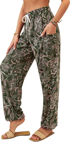 Miniatura 30 de QIANXIZHAN - Pantalones harem para mujer, pantalones palazzo hippie, joggers bohemios con bolsillos, ropa de yoga