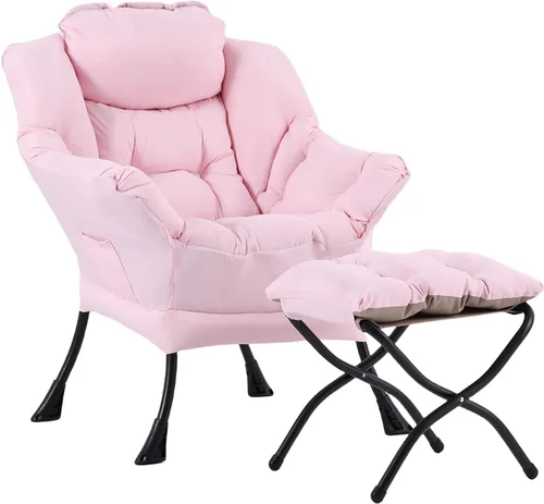 Miniatura 15 de LITA - Silla perezosa con otomana, sofá tapizado de ocio moderno de acento, silla de lectura contemporánea de salón con reposabrazos y bolsillo