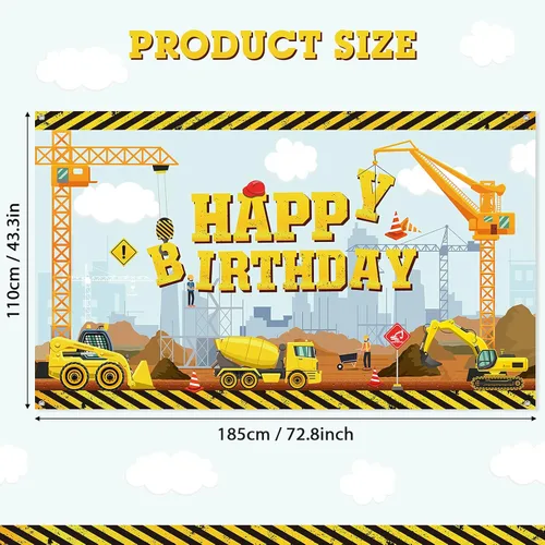 Miniatura 2 de Irenare Fondo de construcción feliz cumpleaños camión volquete fondo excavadora grúa fiesta de cumpleaños banner excavadora excavadora camión fondo