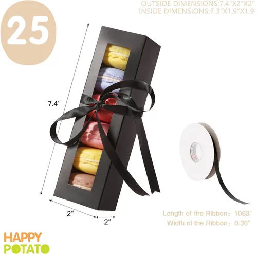 Miniatura 4 de HAPPY POTATO Paquete de 25 cajas de macarrones para 6, 7.2 x 1.9 x 1.9 pulgadas, cajas de embalaje de macarrones, cajas de macarrón negro