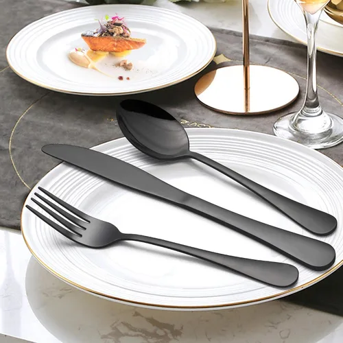 Miniatura 2 de LIANYU Juego de cubiertos negros de 36 piezas con cuchillos para carne, cubiertos de acero inoxidable para 6, utensilios de cocina modernos, acabado