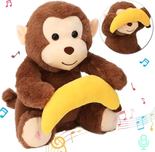 Miniatura 9 de Hopearl Peek A Boo Mono con plátano interactivo repite lo que dices, juguete de peluche musical que canta y habla, adorable animal eléctrico animado