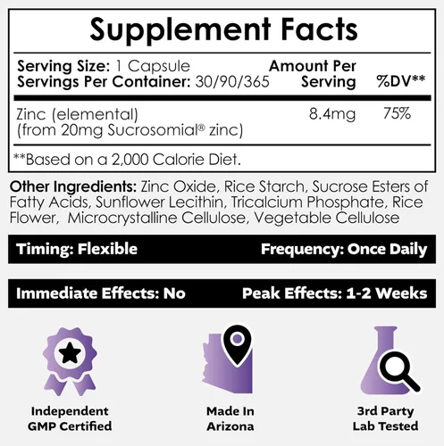 Miniatura 2 de Nootropics Depot Cápsulas de microzinc 20 mg Suplemento de zinc optimizado 30
