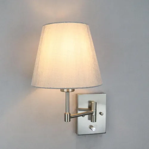 Miniatura 7 de SAMTEEN - Juego de dos apliques de pared con brazo oscilante con cable de enchufe y pantalla de tela gris con interruptor de encendido y apagado