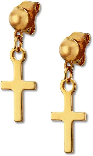Cruz chapado en oro de 18 quilates con chaqueta o aretes colgantes I religiosos pequeños aretes para hombres y mujeres 0.4 x 0.2 pulgadas I