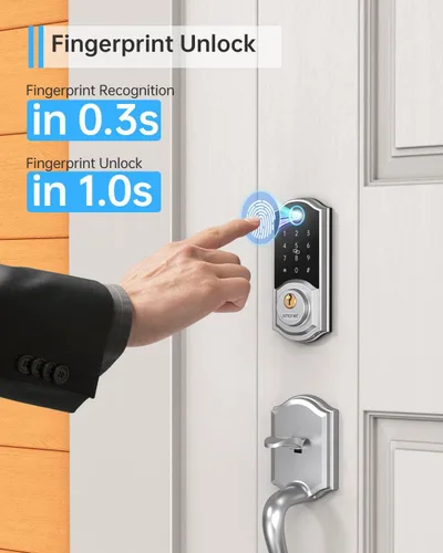 Miniatura 5 de Juego de cerradura inteligente para puerta delantera: cerradura de puerta de entrada sin llave SMONET con asa, juego de manija frontal, cerrojo