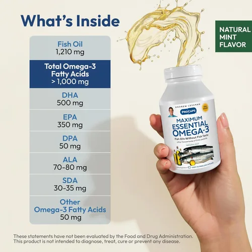 Miniatura 3 de ANDREW LESSMAN Omega-3 Esencial Máximo Menta - 360 Cápsulas Blandas - Aceites Omega-3 Ultra Puros de Alta Potencia. Alto DHA, Sin Malestar
