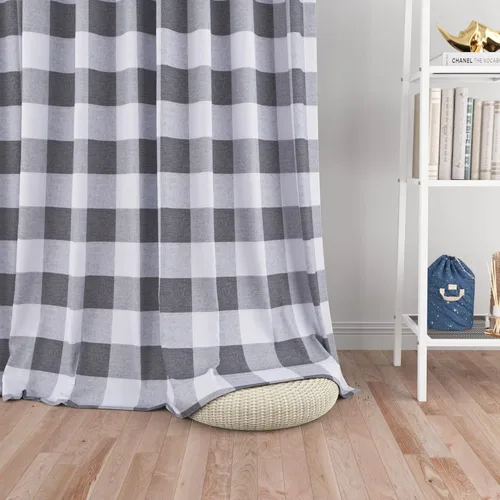 Miniatura 30 de UPOPO Cortinas de ventana Buffalo Check 122 cm de largo, cortinas de algodón para sala de estar, paneles de cortina a cuadros para dormitorio