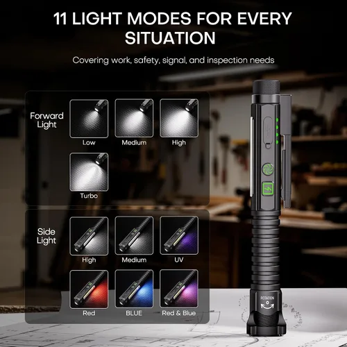 Miniatura 2 de Linterna EDC recargable, linterna pequeña de 800 lúmenes con clip magnético y base, linterna LED de 11 modos, rompedor de vidrio y abridor