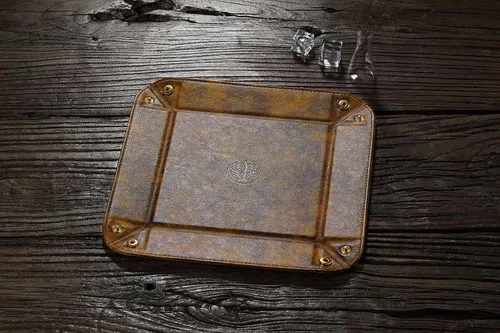 Miniatura 5 de OARIE Bandeja de cuero para mesita de noche, bandeja de almacenamiento, organizador de joyas para hombres, cartera para llaves, monedas, bandeja