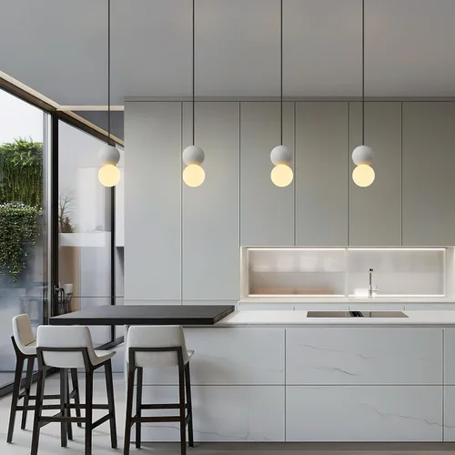 Miniatura 5 de Moderna lámpara colgante de hormigón de 1 luz para isla de cocina, lámpara de techo de bola de vidrio blanco, iluminación colgante para comedor