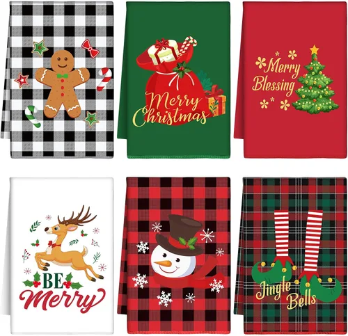 Peryiter 6 Toallas de Mano Navideñas de 16 x 24 Pulgadas Toallas de Cocina Navideñas para Platos Paños de Cocina Navideños Decoración de Cocina para