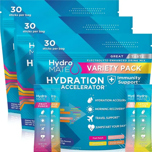 NatureWorks HydroMATE - Paquete de electrolitos en polvo para bebida, acelerador de hidratación, bajo contenido de azúcar, alivio rápido, más