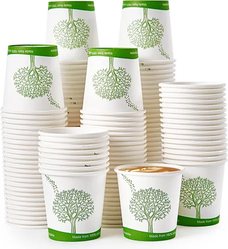ECOLipak 500 unidades de tazas de papel compostables, tazas de papel de 4 oz para espresso y café con revestimiento de PLA, tazas de papel Paquete