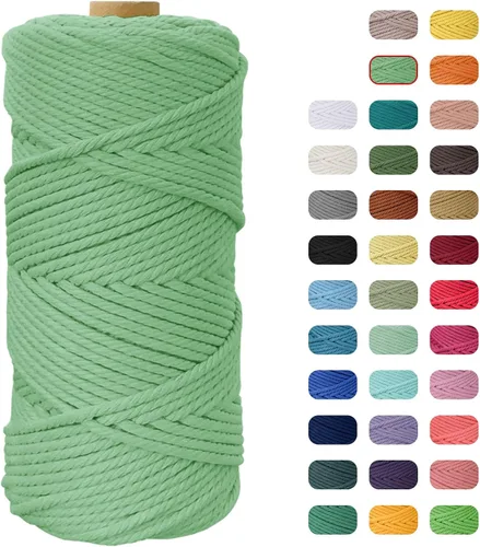 JeogYong - Cordón de macramé de 0.157 pulgadas, cuerda natural de 4 hebras de algodón trenzado de 4 hebras para colgar en la pared, colgar plantas,