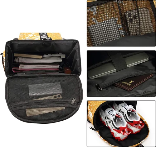 Miniatura 3 de Bolsa de lona de gimnasio Kalesi con compartimento para zapatos, mochila de 4 vías impermeable para viajes, deporte, senderismo, portátil, Amarillo