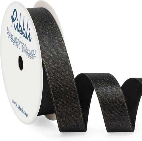 Miniatura 10 de Ribbli Cinta negra de doble cara, purpurina de lujo, 3/8 pulgadas x 10 yardas, cinta de boda para manualidades, envoltura de regalos y decoración