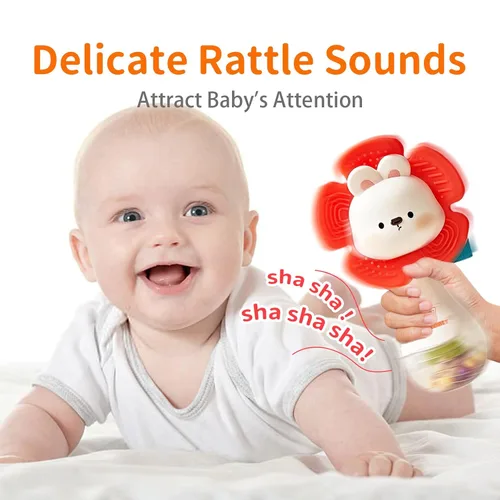 Miniatura 4 de weirtoya 2 piezas de sonajeros para bebés de 3 a 6 meses, juguetes para bebés de 0 a 6 meses, juguetes sensoriales con cuentas, agitador de agarre