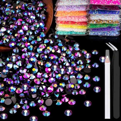 Miniatura 62 de 5000 piezas de diamantes de imitación de resina de 0.118 pulgadas a granel, color verde oscuro AB con parte trasera plana, diamantes de imitación