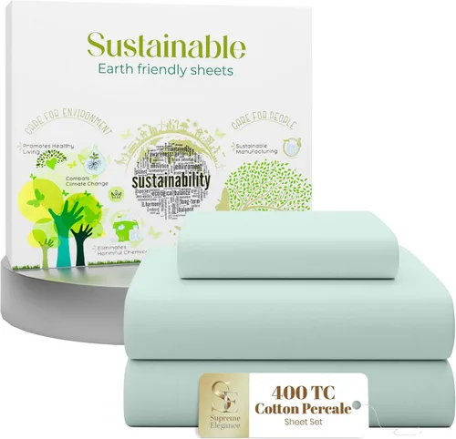 Miniatura 13 de Purity Home - Juego de sábanas 100% algodón de 400 hilos, percal refrescante, con bolsillo profundo elástico, ropa de cama de 3 piezas, lujo