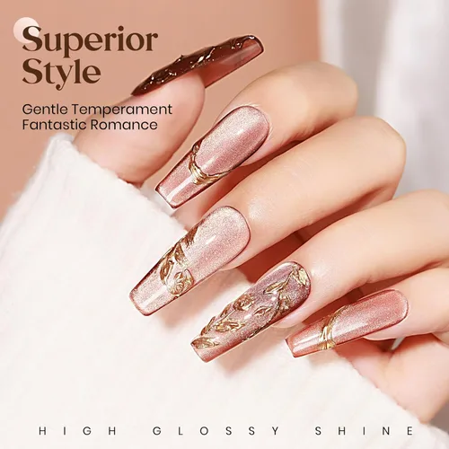 Miniatura 4 de MIZHSE Esmalte de uñas de gel de ojo de gato: Esmalte de gel magnético marrón con barra magnética, efecto mágico de color otoñal, esmalte de uñas