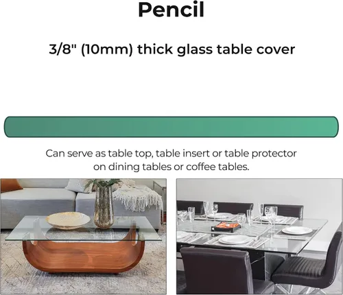 Miniatura 3 de Mantel rectangular transparente de vidrio templado de 24 x 48 pulgadas, borde pulido de lápiz de 3/8 pulgadas de grosor, resistente a los arañazos