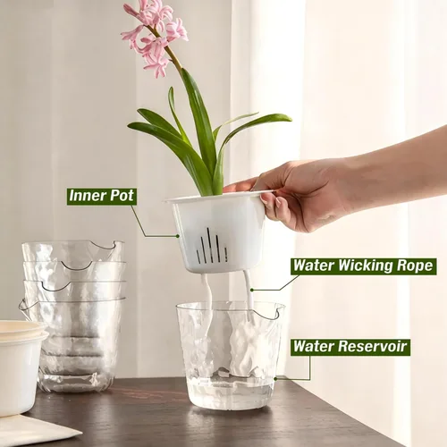 Miniatura 4 de InmeRun Macetas de plástico para interiores y exteriores, juego de 6 unidades con agujeros de drenaje y platillos para macetas de jardín