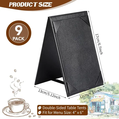 Miniatura 2 de Paquete de 9 carpas de mesa de cuero sintético negro, fundas de menú de piel sintética a granel a granel de doble cara con marco en A, 2 carpetas