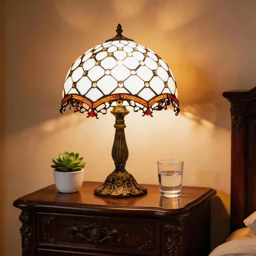 Miniatura 21 de Lámpara de mesa pequeña estilo Tiffany, lámpara de vidrio teñido antiguo de 5 pulgadas, lámpara de mesa de noche para escritorio, para dormitorio