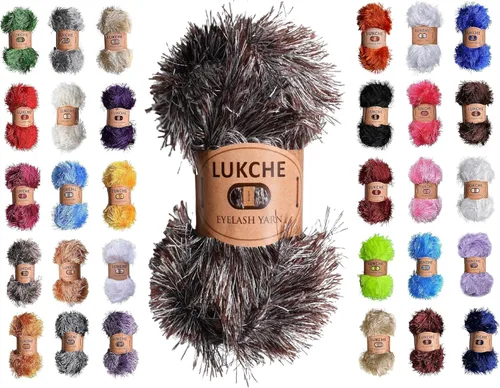 Miniatura 60 de Hilo de Pelo de Pestañas de Diversión de Lana de Felpa Premium 100% Poliéster 164 Yardas (150 Mt), 3.53 Oz (100 Gr) Hilo de Crochet Colorido DIY