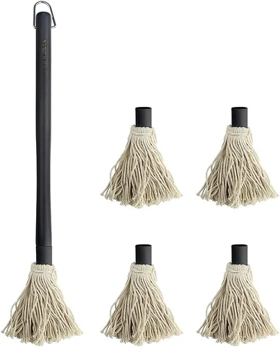 Miniatura 6 de YFWOOD Cepillos para fregona de barbacoa para salsa, 18 pulgadas para parrilla, mopa de madera de mango largo con 4 cabezales de repuesto