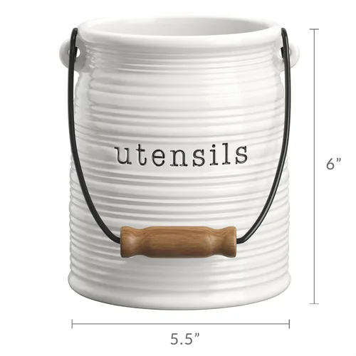 Miniatura 7 de Barnyard Designs Soporte de cerámica para utensilios de cocina de granja para encimera, utensilio decorativo de cocina para encimera, soporte