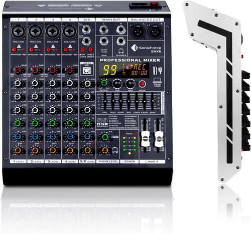 Miniatura 11 de Mezclador de audio de 4 canales, consola de tablero de sonido 99 DSP con alimentación Phantom de 48 V, mezclador DJ profesional para podcasting