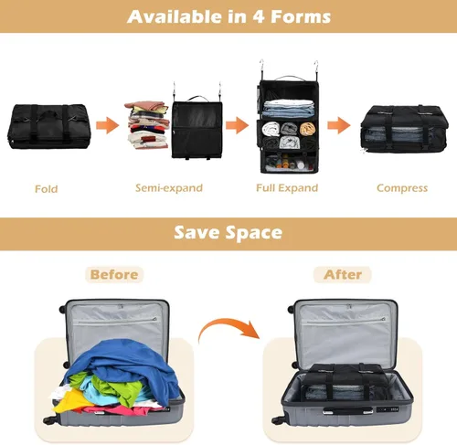 Miniatura 3 de Surblue Estantes colgantes, bolsa de almacenamiento de viaje, cubo de embalaje de compresión para maleta, organizador de armario portátil plegable