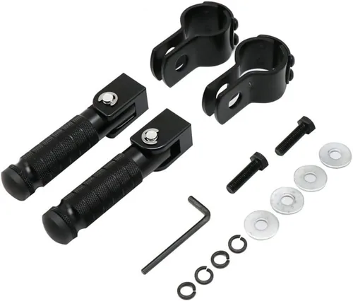 Estriberas de pie de carretera para motocicleta, pedal plegable negro, universal para motocicleta con núcleo de tubo de 1.181 in-1.260 in, izquierda