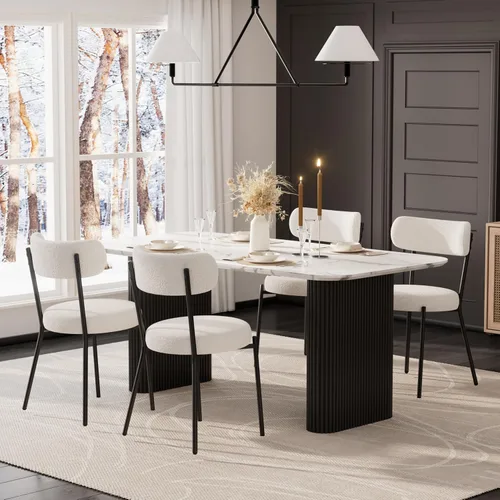 Miniatura 27 de RGZ Juego de mesa de comedor oval moderna de 71", juego de mesa y sillas de 7 piezas para 6, juego de mesa de cocina de mármol sintético y 6 sillas