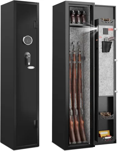 KAER Caja fuerte para armas 2-3, caja fuerte para rifles y pistolas, gabinete de armas para escopetas, gabinete largo para escopetas con estante de