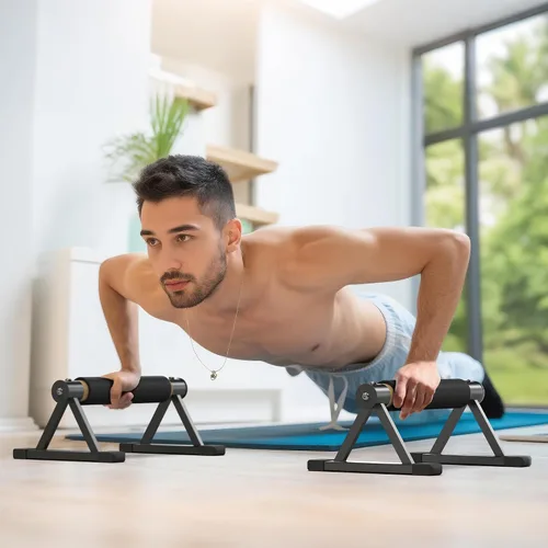 Miniatura 8 de Wooden Parallettes Push Up Bars, Solid Wood Parallel Bars with Anti-Slip Grip, Heavy Duty Metal Frame Supports 600 lbs, Stable Dip Bars for