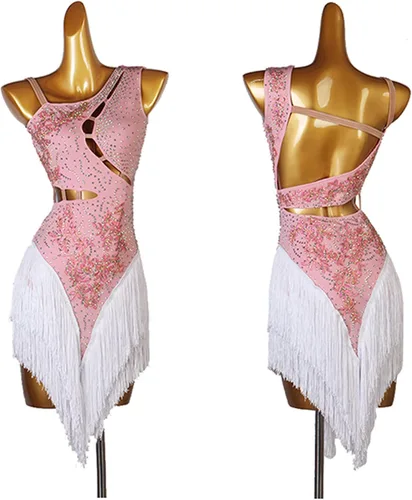 Miniatura 5 de Vestidos de baile latino con flecos para mujer, para competición profesional, Cha Cha, Tango, disfraz de salón de baile