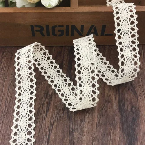DAHI Cinta de encaje beige de 28 yardas, manualidades de algodón, cinta de ganchillo vintage para envolver paquetes de regalo, decoración de bodas