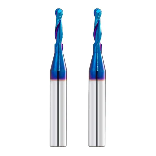 2 brocas de enrutador CNC, vástago de 1/4 de pulgada, fresadora de punta de bola de carburo de 1/8 pulgadas de diámetro de corte con revestimiento