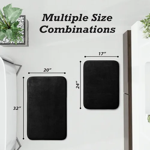 Miniatura 2 de HUXMEYSON Juego de alfombras de baño de 2 piezas, juego de alfombrillas antideslizantes y de secado rápido, alfombras de baño ultra suaves de Negro